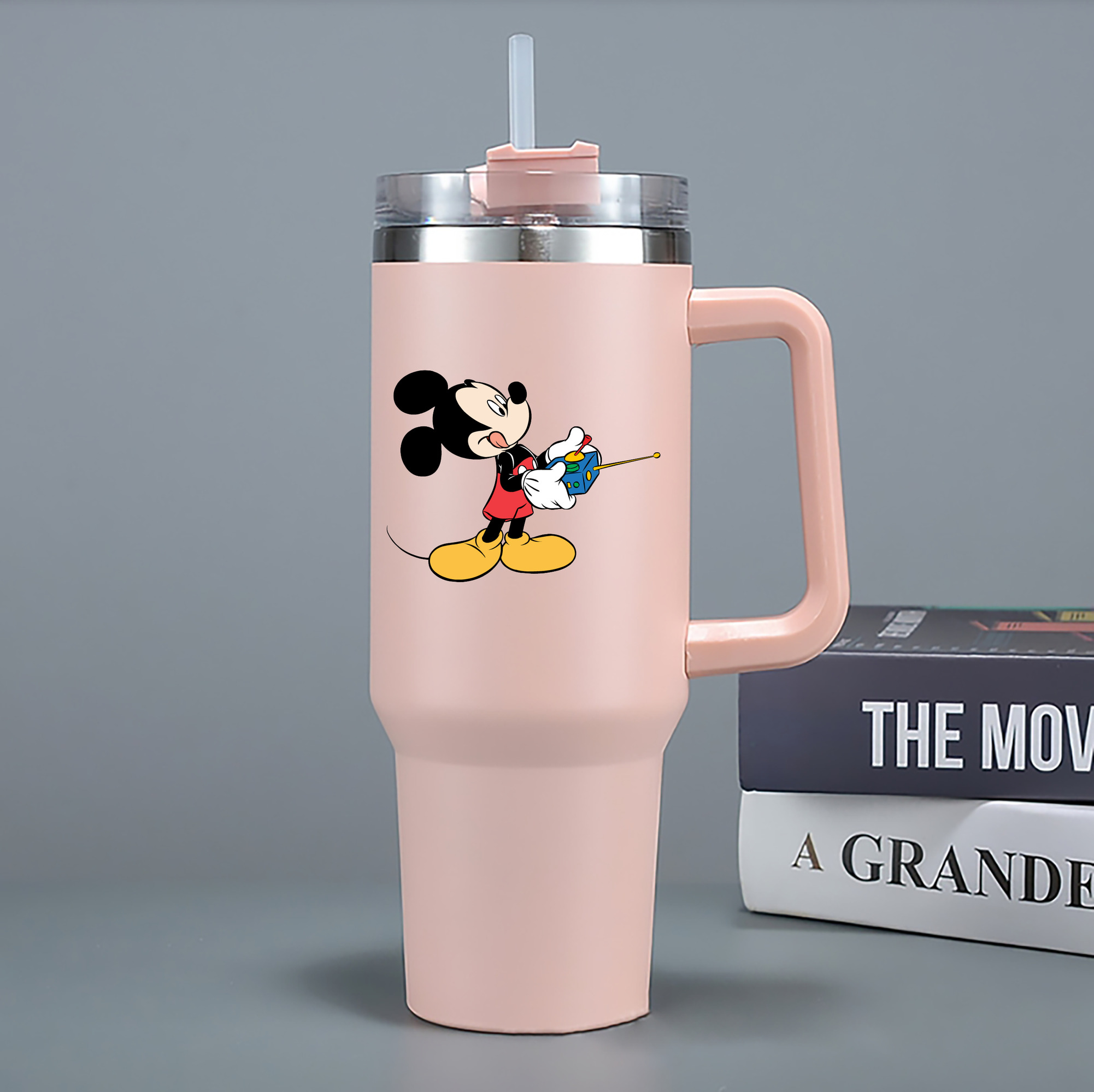（画像用） ミッキーマウス Mickey Mouse 1200mL車用タンブラー - クリスタルステッカー（プラスチックストロー付き）